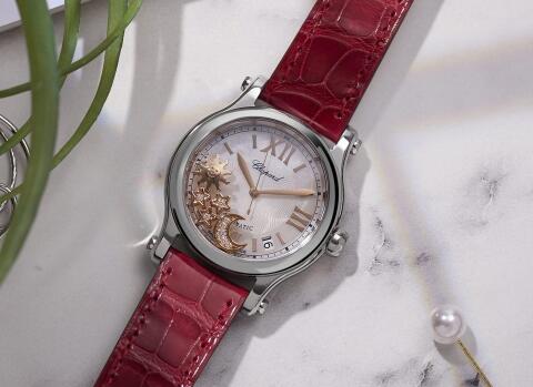 The rose gold hands,moon,sun and stars add the noble touch to the timepiece.
